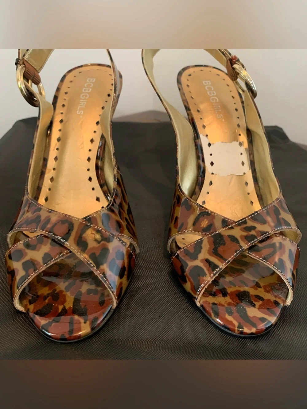 BCBGirls Leopard Print Slingback Peep-Toe Heels